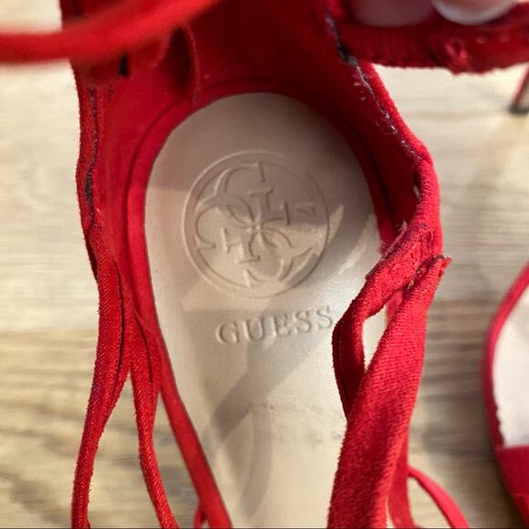 Guess Strappy Platform Stiletto Heels in Red - Picture 7 of 8